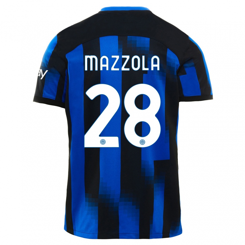 Naisten Giuseppe Mazzola #28 Musta Sininen Kotipaita 2023/24 Lyhythihainen Paita T-Paita
