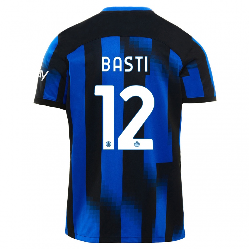 Naisten Matteo Basti #12 Musta Sininen Kotipaita 2023/24 Lyhythihainen Paita T-Paita