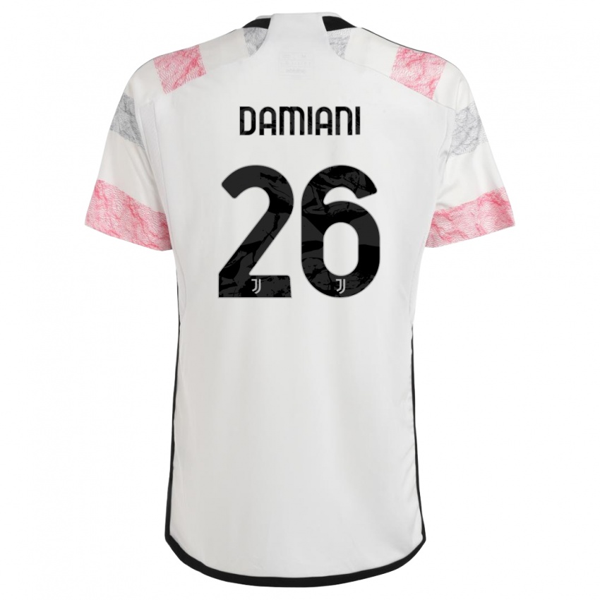 Naisten Samuele Damiani #26 Valkoinen Pinkki Vieraspaita 2023/24 Lyhythihainen Paita T-Paita