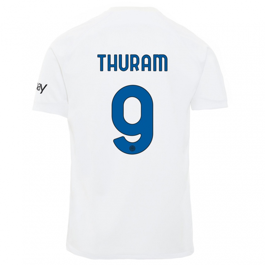 Naisten Marcus Thuram #9 Valkoinen Vieraspaita 2023/24 Lyhythihainen Paita T-Paita